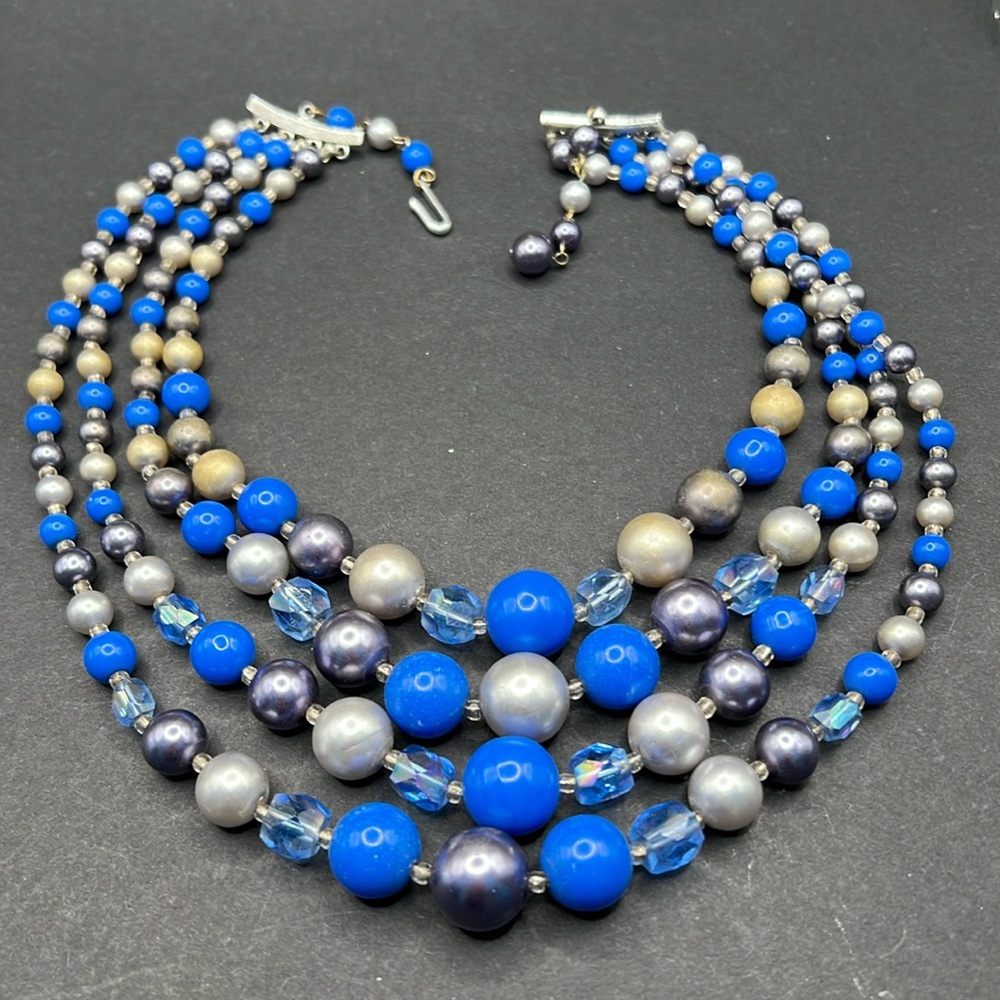 Vintage Japan blue beaded necklace
